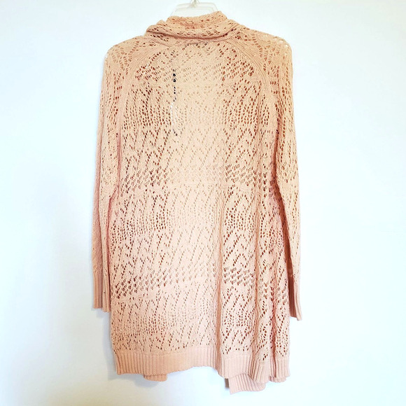 Tahari Long Cardigan SP Shimmer Blush Pink Open Crochet Knit Sweater Chic NWT - Picture 3 of 7
